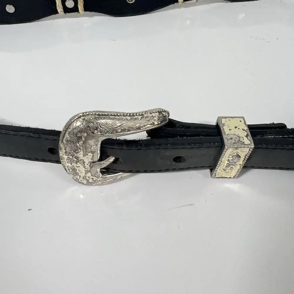 Vintage Tony Lama Silver Concho Western Belt Women Size 30 Black Leather